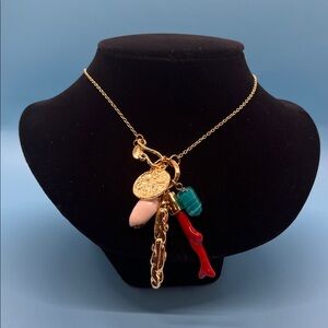 #0083.  Gold Charm Necklace with Colorful Pendants